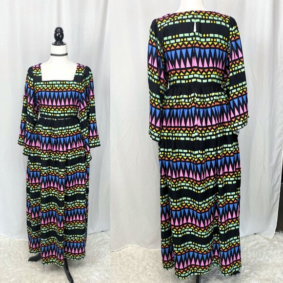 Dawn O’Porter X Joanie Casino geometric geo retro maxi midaxi dress 6 medium NWT - Picture 4 of 7